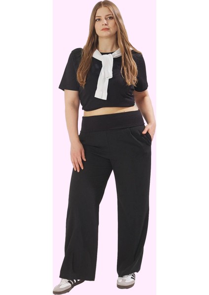 Kadın Büyük Beden Geniş Paça Pantolon Yüksek Bel Günlük Kullanım Için Ideal Seçim Hafta Sonu fiyatları