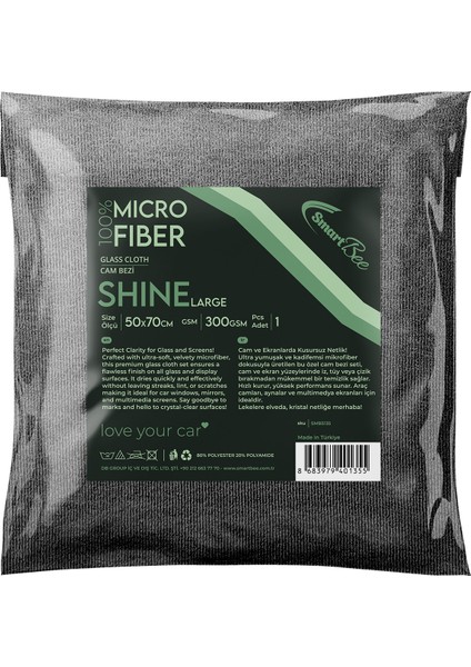 Shıne Mikrofiber Kalın Oto Cam Bezi 50×70 300GSM – Gri