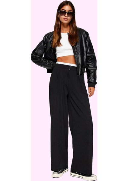 Kadın Beli Lastikli Geniş Paça Pantolon Örme Kumaş Günlük Şıklık Yaz Aylarının Vazgeçilmezi