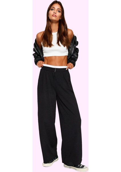 Kadın Beli Lastikli Geniş Paça Pantolon Örme Kumaş Günlük Şıklık Yaz Aylarının Vazgeçilmezi fiyatları