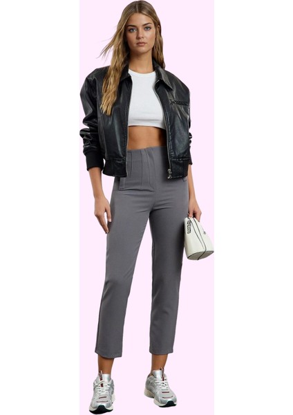 Kadın Polyester Elastan Dokuma Pantolon Yüksek Bel Cigarette Kalıp Tüm Sezonlar Günlük Kullanım fiyatları