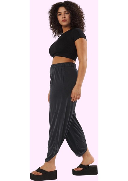 Kadın Modal Polyester Pantolon Havuç Kesim Yüksek Bel Lastikli Paça Yaz Aylarının Vazgeçilmezi