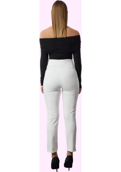 Kadın Polyester Elastan Dokuma Pantolon Yüksek Bel Cigarette Kalıp Tüm Sezonlar Günlük Kullanım modelleri