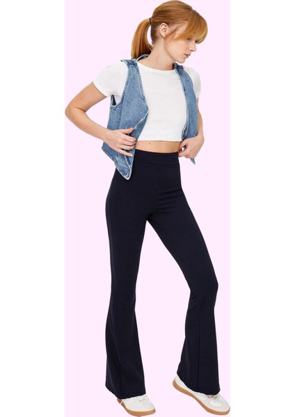 Kadın Esnek Örme Pantolon Yüksek Bel Ispanyol Paça Flare Günlük Stil Yaz Aylarının Vazgeçilmezi fiyatları