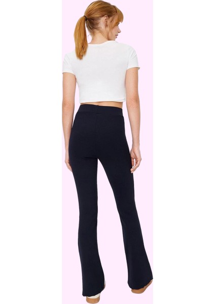 Kadın Esnek Örme Pantolon Yüksek Bel Ispanyol Paça Flare Günlük Stil Yaz Aylarının Vazgeçilmezi modelleri