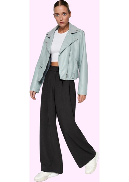 Kadın Örme Kumaş Geniş Paça Pantolon Yüksek Bel Tasarım Günlük Kullanım Yaz Aylarının Vazgeçilmezi fiyatları