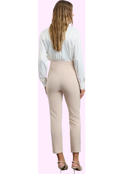 Kadın Polyester Elastan Dokuma Pantolon Yüksek Bel Cigarette Kalıp Tüm Sezonlar Günlük Kullanım modelleri