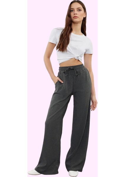 Kadın Düz Desen Normal Bel Geniş Paça Örme Pantolon Casual Günlük Yaz Aylarının Vazgeçilmezi fiyatları