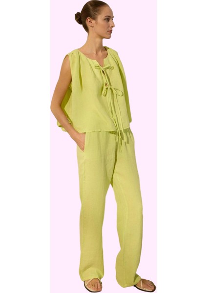 Kadın Yazlık Keten Wide Leg Pantolon Yüksek Bel Düz Desen Günlük Stil Yaz Aylarının Vazgeçilmezi