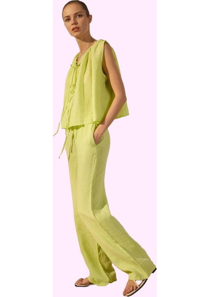 Kadın Yazlık Keten Wide Leg Pantolon Yüksek Bel Düz Desen Günlük Stil Yaz Aylarının Vazgeçilmezi fiyatları