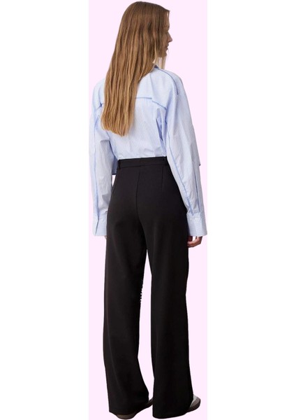 Dokuma Kumaş Kadın Pantolon Geniş Paça Flare Kalıp Yüksek Bel Smart Ofis Dayanıklı Malzeme modelleri