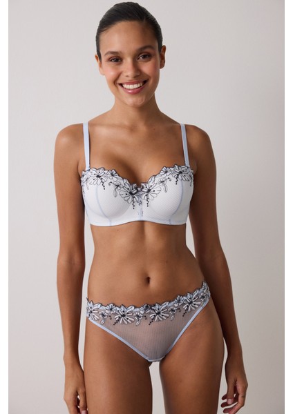 Çizgili Lotus Işlemeli Balenli Toparlayıcı Straplez Sütyen