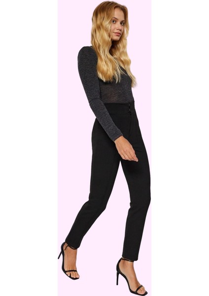 Kadın Regular Kalın Örme Pantolon Yüksek Bel Dar Paça Iş Pantolonu Yaz Aylarının Vazgeçilmezi fiyatları