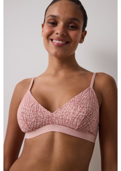 Açık Gül Kurusu Zebra Desenli Balensiz Dolgusuz Üçgen Sütyen modelleri