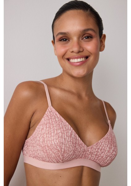 Açık Gül Kurusu Zebra Desenli Balensiz Dolgusuz Üçgen Sütyen indirimleri