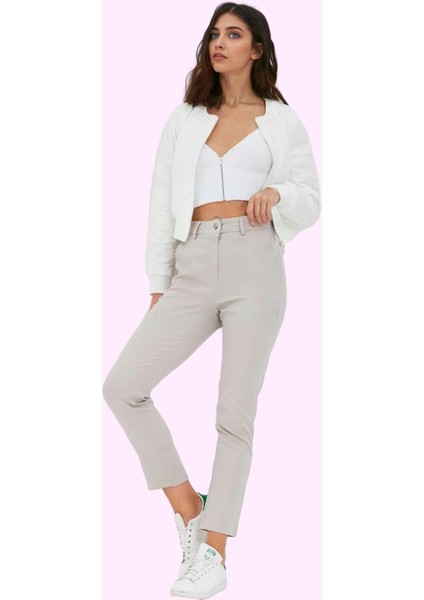 Kadın Polyester Elastan Finike Dokuma Pantolon Boru Paça Normal Bel Günlük Kaliteli Malzeme
