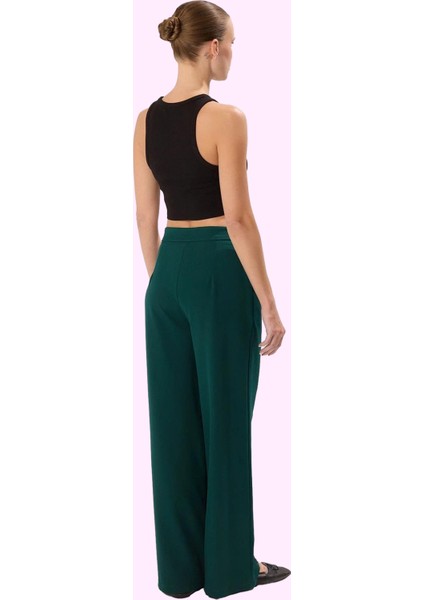 Kadın Yüksek Bel Wide Leg Pantolon Finike Dokuma Kumaş Çift Cepli Rahat Günlük Özel Günler modelleri