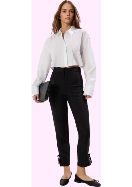 Kadın Regular Boy Pantolon Fiyonk Detaylı Yüksek Bel Günlük Kullanım Yaz Aylarının Vazgeçilmezi