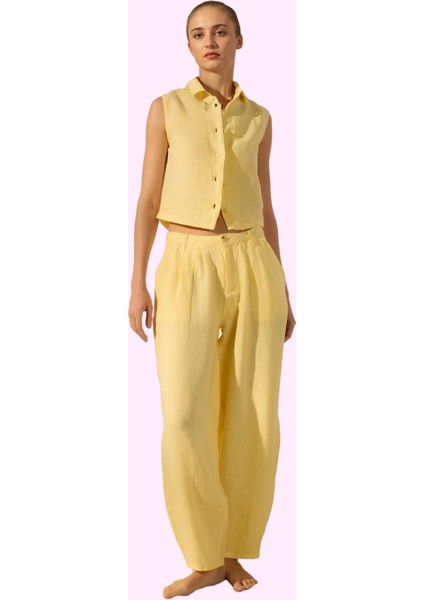 Kadın Keten Boyfriend Pantolon Yüksek Bel Geniş Paça Dokuma Kumaş Günlük Stil Modern Tasarım fiyatları