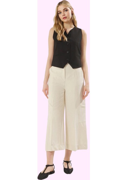 Kadın Wide Leg Pantolon Polyester Elastan Renk Yüksek Belli Ilkbahar Sonbahar Günlük Kullanım fiyatları
