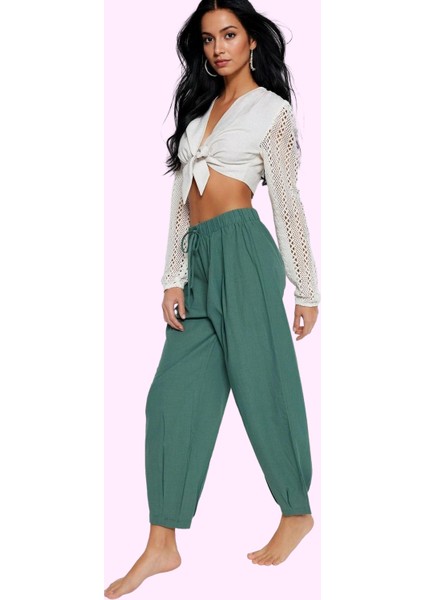 Kadın Lastikli Paça Dokuma Pantolon Pamuk Yazlık Plaj Giyim Günlük Kullanım Modern Tasarım