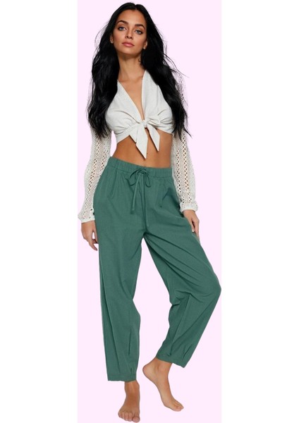 Kadın Lastikli Paça Dokuma Pantolon Pamuk Yazlık Plaj Giyim Günlük Kullanım Modern Tasarım fiyatları