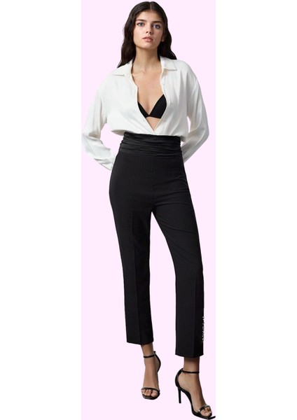 Kadın Şık Gece Pantolonu Yüksek Bel Boru Paça Polyester Karışımlı Dokuma Dayanıklı Malzeme fiyatları