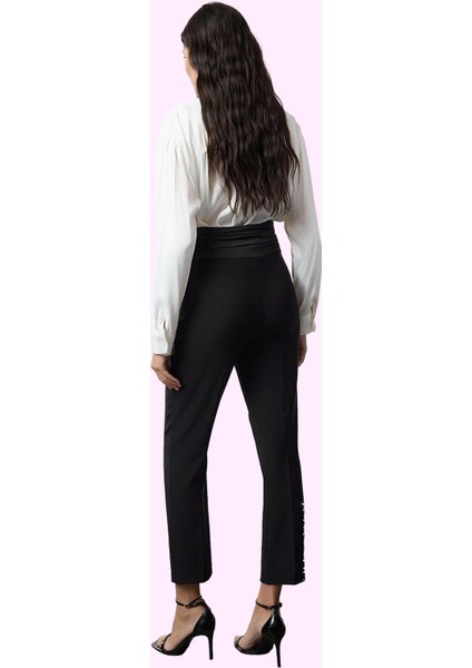 Kadın Şık Gece Pantolonu Yüksek Bel Boru Paça Polyester Karışımlı Dokuma Dayanıklı Malzeme modelleri