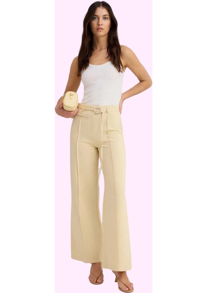 Kadın Gabardin Pantolon Yüksek Bel Geniş Paça Pamuk Yazlık Günlük Kullanım Kaliteli Malzeme fiyatları