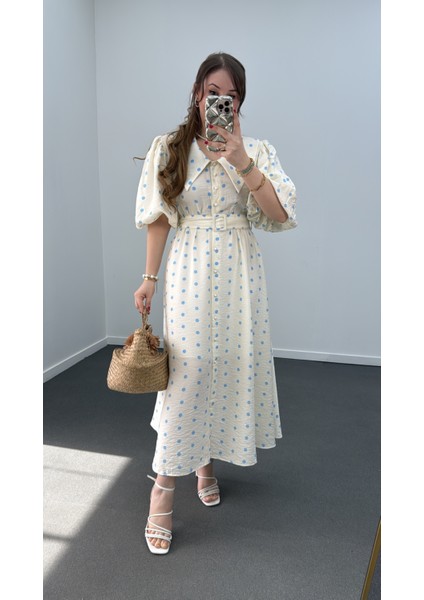 Türkan Puantiyeli Karpuz Kol Midi Elbise