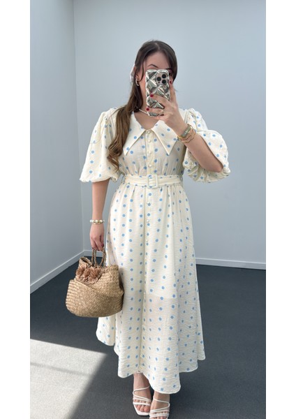 Türkan Puantiyeli Karpuz Kol Midi Elbise fiyatları