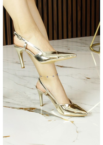 Sacha Altın Ayna Arkası Açık Bantlı Ince Topuklu Stiletto Ayakkabı indirimleri