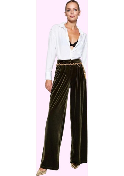 Kadın Uzun Boy Kadife Pantolon; Geniş Paça ve Yüksek Bel Tasarım Yaz Aylarının Vazgeçilmezi fiyatları