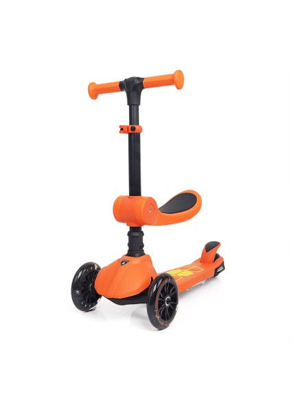 Lisanslı L5 2in1 Katlanabilir Oturaklı Işıklı 3 Tekerlekli Çocuk Scooter Turuncu