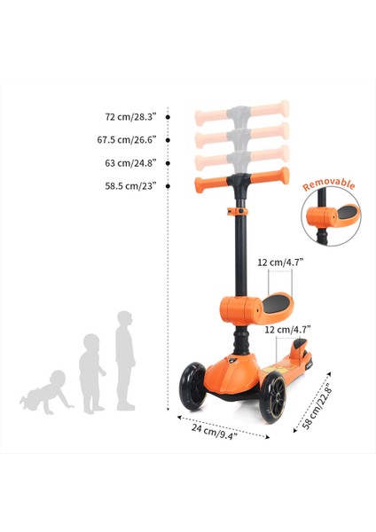 Lisanslı L5 2in1 Katlanabilir Oturaklı Işıklı 3 Tekerlekli Çocuk Scooter Turuncu fiyatları