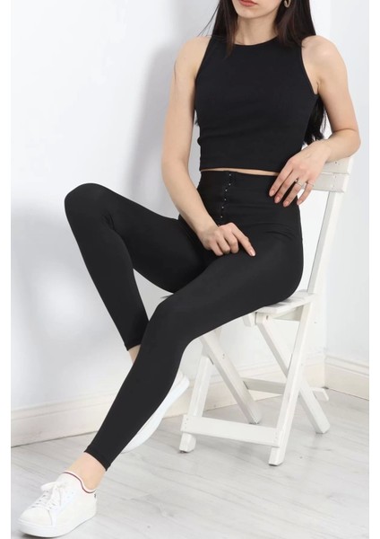 Agraflı Yüksel Bel Tayt Siyah modelleri