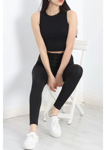 Agraflı Yüksel Bel Tayt Siyah indirimleri