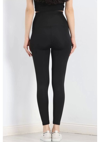 Agraflı Yüksel Bel Tayt Siyah