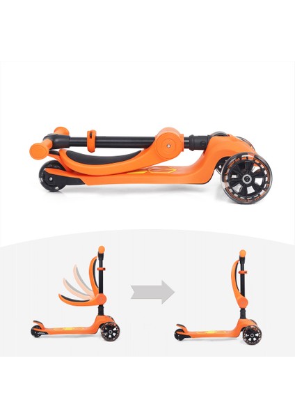Lisanslı L5 2in1 Katlanabilir Oturaklı Işıklı 3 Tekerlekli Çocuk Scooter Turuncu modelleri