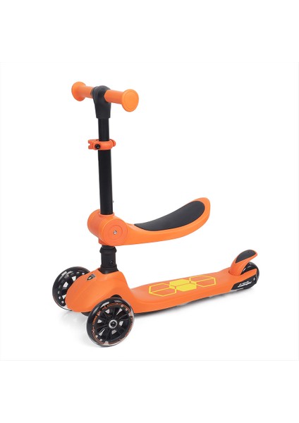 Lisanslı L5 2in1 Katlanabilir Oturaklı Işıklı 3 Tekerlekli Çocuk Scooter Turuncu
