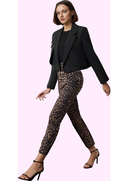 Kadın Polyester Elastan Dokuma Pantolon Yüksek Bel Cigarette Kalıp Tüm Sezonlar Günlük Kullanım