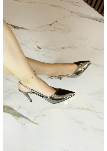 Sacha Platin Ayna Arkası Açık Bantlı Ince Topuklu Stiletto Ayakkabı fırsatları
