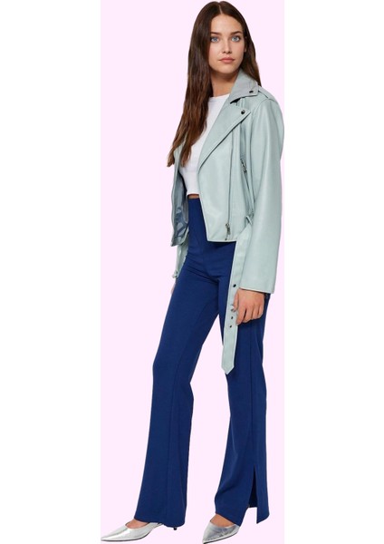 Kadın Interlok Örme Pantolon Yüksek Bel Ispanyol Paça Flare Günlük Yaz Aylarının Vazgeçilmezi fiyatları