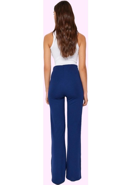 Kadın Interlok Örme Pantolon Yüksek Bel Ispanyol Paça Flare Günlük Yaz Aylarının Vazgeçilmezi modelleri