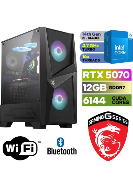 Msı Şafak- Gaming Pc Ddr5 -Rtx 5070 12GB – Intel I5 14400F – 32GB - 64GB Ddr5 Ram – 1 Tb M.2 SSD – Windows 11 Pro - Masaüstü Bilgisayar