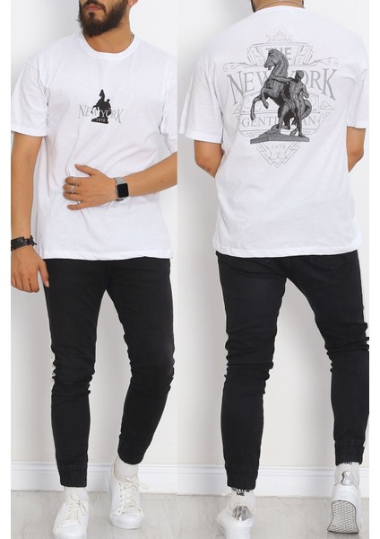 Gıronda Ön Arka Baskılı Erkek Tişört Beyaz - 20031.1567.