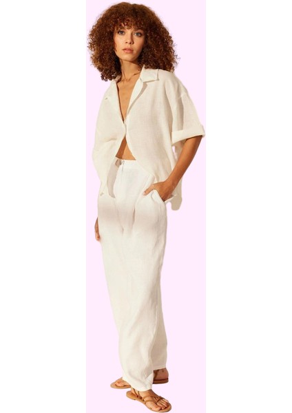 Kadın Yazlık Keten Pantolon Yüksek Bel Geniş Paça Casual Şıklık Yaz Aylarının Vazgeçilmezi fiyatları