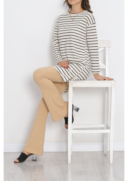 Çizgili Tunik Ekru - 11313.1567. Beden 2xl