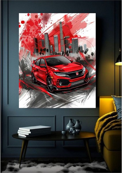 Honda Cıvıc Type R Kanvas Tablo Ev Duvar Salon Ofis Hediyelik Dekarasyon Süsü Ölçü Seçiniz