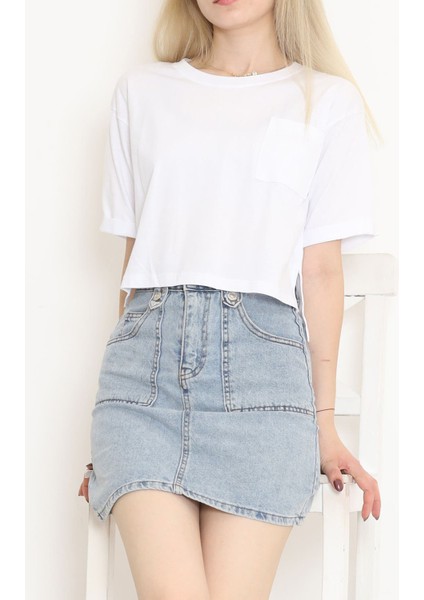 Cepli Yırtmaçlı Tişört Beyaz - 41008.1567.